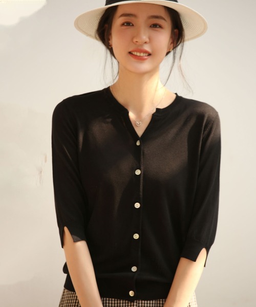 SAISON DE PAPILLON（セゾンドパピヨン）の「接触冷感 スキッパーネック UV対策 サマーニット カーディガン（カーディガン/ボレロ・レディース・ベージュ/ホワイト/ブルー/チャコールグレー/ブラック/パープル/ラベンダー/グリーン/ネイビー・M/L）」の19枚目の写真