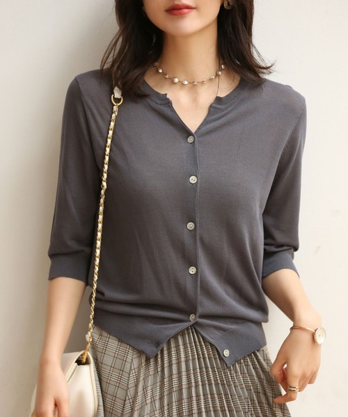 SAISON DE PAPILLON（セゾンドパピヨン）の「接触冷感 スキッパーネック UV対策 サマーニット カーディガン（カーディガン/ボレロ・レディース・ベージュ/ホワイト/ブルー/チャコールグレー/ブラック/パープル/ラベンダー/グリーン/ネイビー・M/L）」の18枚目の写真