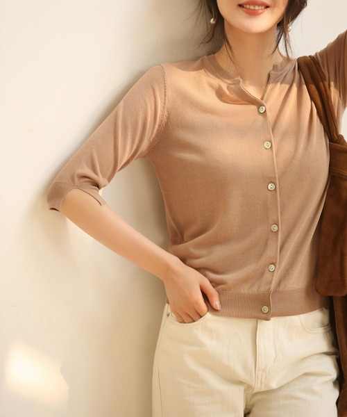 SAISON DE PAPILLON（セゾンドパピヨン）の「接触冷感 スキッパーネック UV対策 サマーニット カーディガン（カーディガン/ボレロ・レディース・ベージュ/ホワイト/ブルー/チャコールグレー/ブラック/パープル/ラベンダー/グリーン/ネイビー・M/L）」の17枚目の写真