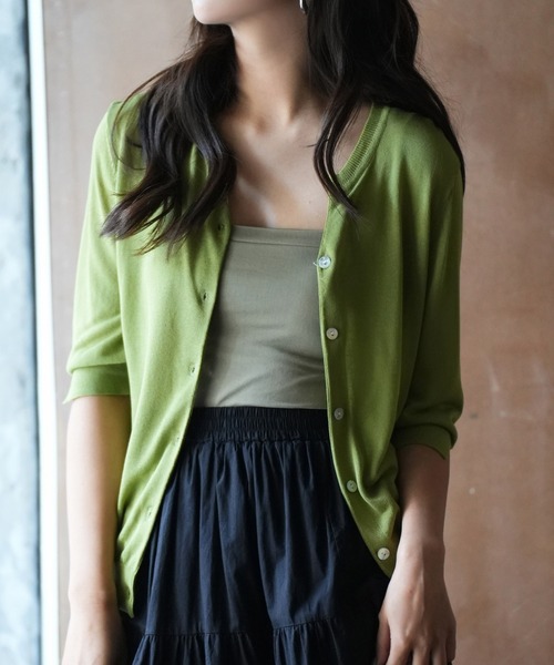 SAISON DE PAPILLON（セゾンドパピヨン）の「接触冷感 スキッパーネック UV対策 サマーニット カーディガン（カーディガン/ボレロ・レディース・ベージュ/ホワイト/ブルー/チャコールグレー/ブラック/パープル/ラベンダー/グリーン/ネイビー・M/L）」の16枚目の写真