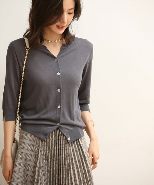 SAISON DE PAPILLON（セゾンドパピヨン）の「接触冷感 スキッパーネック UV対策 サマーニット カーディガン（カーディガン/ボレロ・レディース・ベージュ/ホワイト/ブルー/チャコールグレー/ブラック/パープル/ラベンダー/グリーン/ネイビー・M/L）」の20枚目の写真