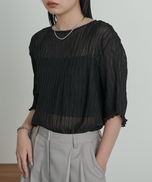 ブラウス シャツ ストレッチシフォンハーフスリーブブラウス レディース 楽天市場】ラッフルスリーブブラウス 半袖 シフォン トップス