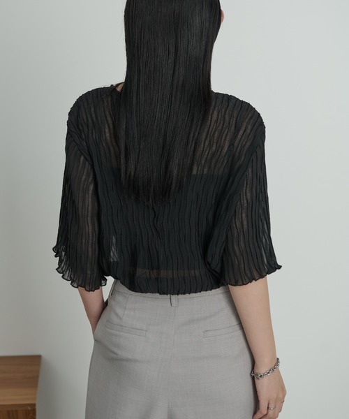 Aunt Marie's(アントマリーズ)の「【ロングセラー!】シフォン楊柳ハーフスリーブブラウス【新色追加!オフィススタイルにもおすすめ】(シャツ/ブラウス・レディース・ブラック/ブルー/ライトグリーン/ナチュラル/グリーン/ケリーグリーン/オレンジ/ロイヤルブルー/ホワイト/ネイビー/ブラウン/ミント・FREE)」の16枚目の写真