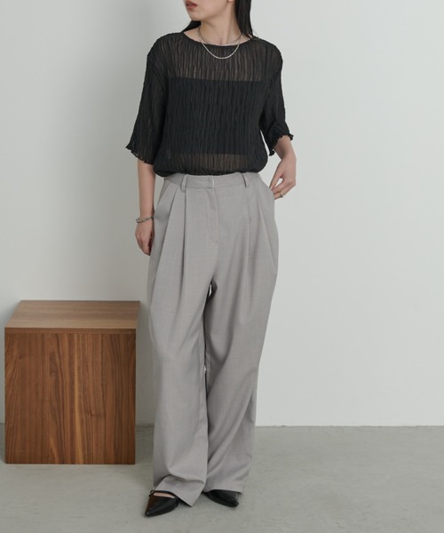 Aunt Marie's(アントマリーズ)の「【ロングセラー!】シフォン楊柳ハーフスリーブブラウス【新色追加!オフィススタイルにもおすすめ】(シャツ/ブラウス・レディース・ブラック/ブルー/ライトグリーン/ナチュラル/グリーン/ケリーグリーン/オレンジ/ロイヤルブルー/ホワイト/ネイビー/ブラウン/ミント・FREE)」の20枚目の写真