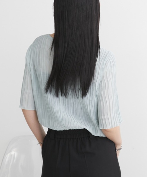 セール】【ロングセラー！】シフォン楊柳ハーフスリーブブラウス【新色