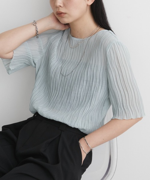 ロングセラー！】シフォン楊柳ハーフスリーブブラウス【新色追加