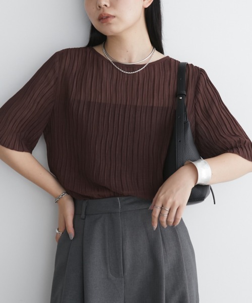 ブラウス シャツ ストレッチシフォンハーフスリーブブラウス レディース ブラウス シャツ ハーフスリーブシフォンブラウス レディース