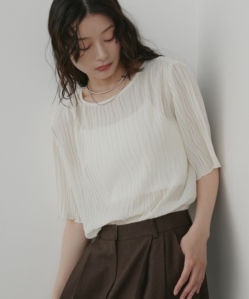 Aunt Marie's(アントマリーズ)の「シフォン楊柳ハーフスリーブブラウス【オフィススタイルにもおすすめ】(シャツ/ブラウス・レディース・ブラック/ブルー/ライトグリーン/ナチュラル/グリーン/ケリーグリーン/オレンジ/ロイヤルブルー/ホワイト/ネイビー/ブラウン/ミント・FREE)」の17枚目の写真