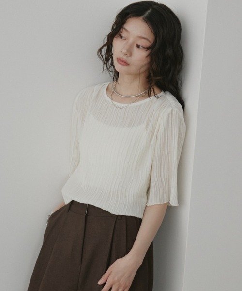 Aunt Marie's(アントマリーズ)の「シフォン楊柳ハーフスリーブブラウス【オフィススタイルにもおすすめ】(シャツ/ブラウス・レディース・ブラック/ブルー/ライトグリーン/ナチュラル/グリーン/ケリーグリーン/オレンジ/ロイヤルブルー/ホワイト/ネイビー/ブラウン/ミント・FREE)」の13枚目の写真