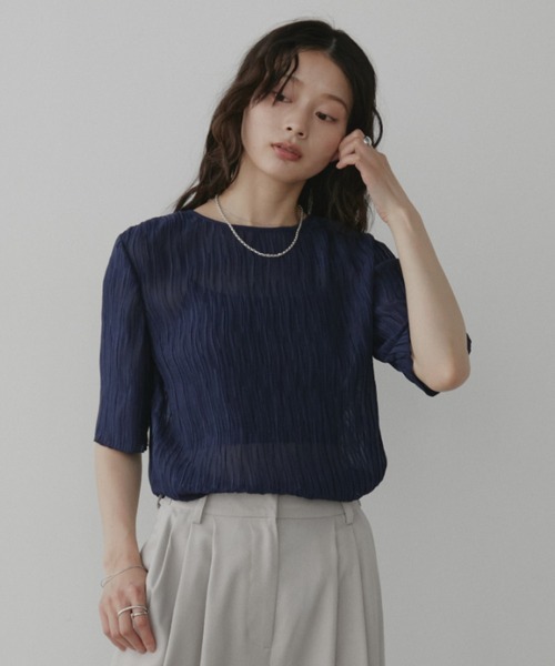 Aunt Marie's(アントマリーズ)の「シフォン楊柳ハーフスリーブブラウス【オフィススタイルにもおすすめ】(シャツ/ブラウス・レディース・ブラック/ブルー/ライトグリーン/ナチュラル/グリーン/ケリーグリーン/オレンジ/ロイヤルブルー/ホワイト/ネイビー/ブラウン/ミント・FREE)」の22枚目の写真