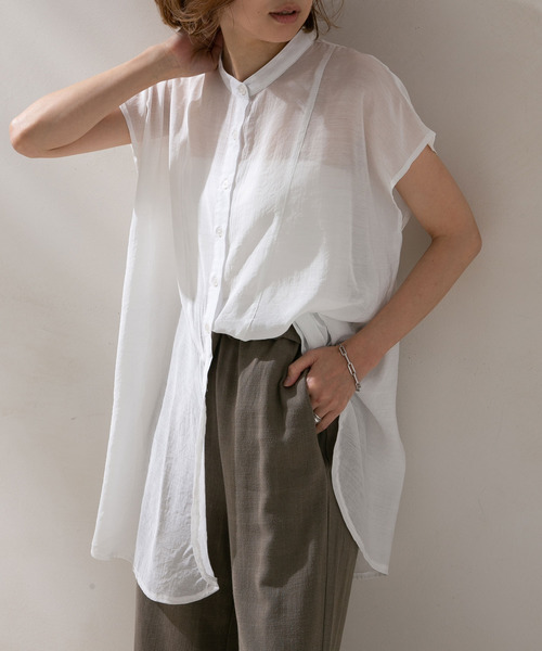 rectangle（レクタングル）の「ブザムシアーシャツ（シャツ/ブラウス・レディース・ブラック/ベージュ/パープル/オフホワイト/ブルー・FREE）」の2枚目の写真