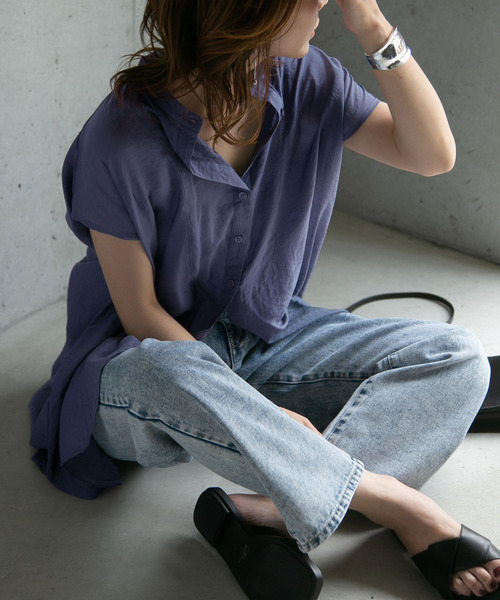 rectangle（レクタングル）の「ブザムシアーシャツ（シャツ/ブラウス・レディース・ブラック/ベージュ/パープル/オフホワイト/ブルー・FREE）」の4枚目の写真