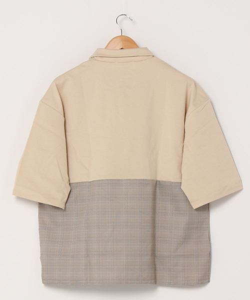 WEGO(ウィゴー)の「WEGO/チェックバイカラーハーフジップ半袖プルオーバー(Tシャツ/カットソー・メンズ・ブラック/ホワイト/ベージュ・MEDIUM/LARGE)」の4枚目の写真
