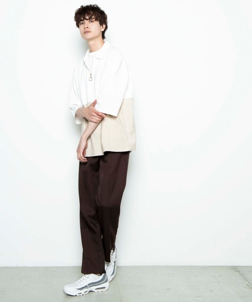 WEGO(ウィゴー)の「WEGO/チェックバイカラーハーフジップ半袖プルオーバー(Tシャツ/カットソー・メンズ・ブラック/ホワイト/ベージュ・MEDIUM/LARGE)」の18枚目の写真