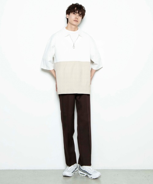 WEGO(ウィゴー)の「WEGO/チェックバイカラーハーフジップ半袖プルオーバー(Tシャツ/カットソー・メンズ・ブラック/ホワイト/ベージュ・MEDIUM/LARGE)」の17枚目の写真