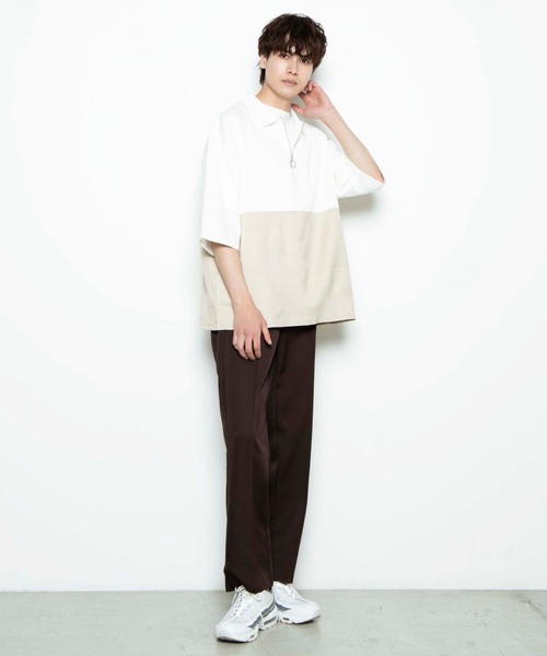 WEGO(ウィゴー)の「WEGO/チェックバイカラーハーフジップ半袖プルオーバー(Tシャツ/カットソー・メンズ・ブラック/ホワイト/ベージュ・MEDIUM/LARGE)」の16枚目の写真