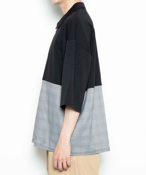 WEGO(ウィゴー)の「WEGO/チェックバイカラーハーフジップ半袖プルオーバー(Tシャツ/カットソー・メンズ・ブラック/ホワイト/ベージュ・MEDIUM/LARGE)」の6枚目の写真
