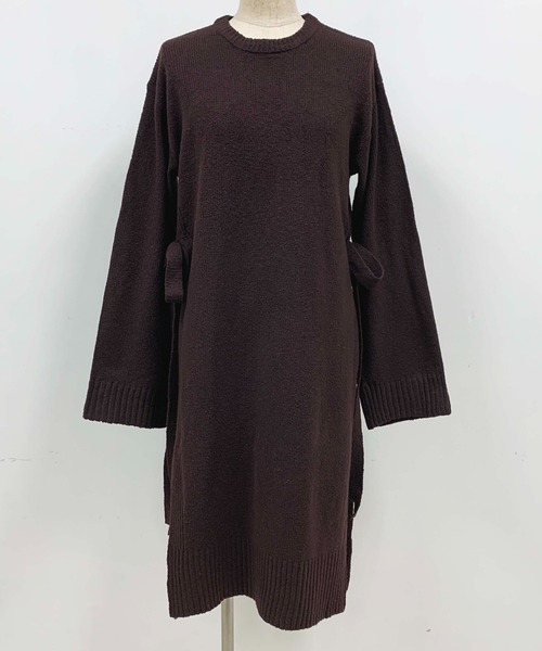 PICCIN（ピッチン）の「サイドスリットロングニット（ニット/セーター・レディース・ダークブラウン/アイボリー・M）」の4枚目の写真