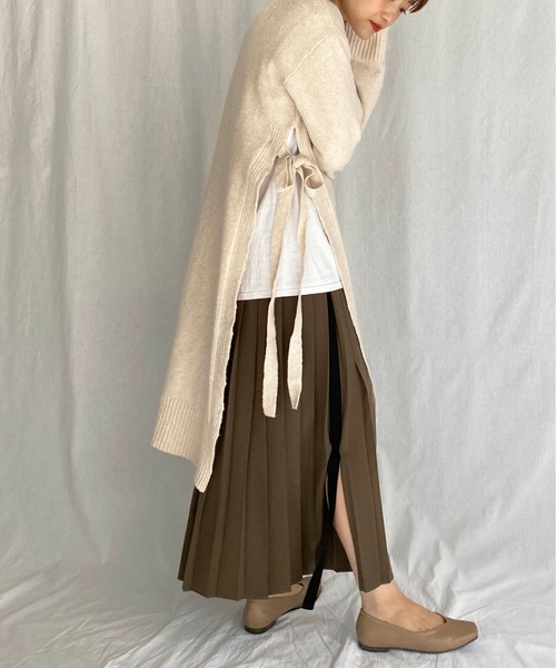 PICCIN（ピッチン）の「サイドスリットロングニット（ニット/セーター・レディース・ダークブラウン/アイボリー・M）」の16枚目の写真