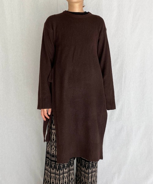 PICCIN（ピッチン）の「サイドスリットロングニット（ニット/セーター・レディース・ダークブラウン/アイボリー・M）」の18枚目の写真