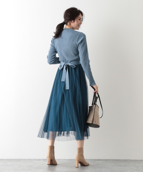 衝撃価格商品の セール ワンピース ドレス チュールドッキングワンピース ワンピース Andemiu アンデミュウ のファッション ワンピース