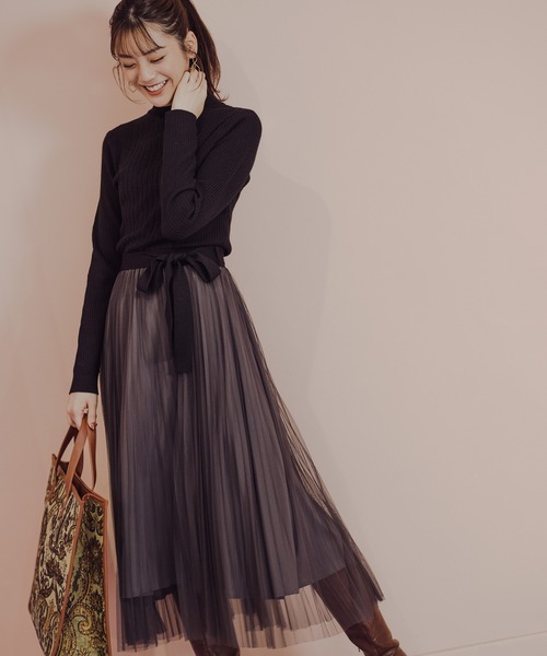 衝撃価格商品の セール ワンピース ドレス チュールドッキングワンピース ワンピース Andemiu アンデミュウ のファッション ワンピース