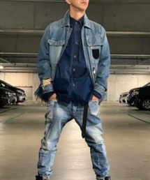 DIESEL | メンズ ジャケット デニムジャケット デストロイ加工 ロゴパッチ ジップディテール(デニムジャケット)