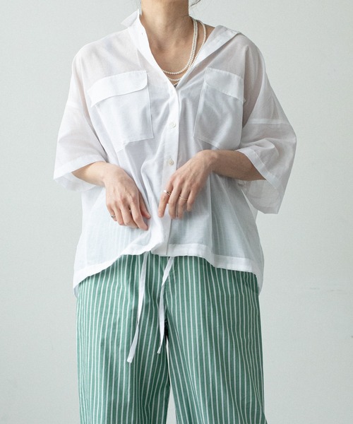 audrey and john wad(オードリーアンドジョンワッド)の「コットンシルクシアーオーバーサイズシャツ(シャツ/ブラウス・レディース・ホワイト/ナチュラル・マルチサイズ)」の6枚目の写真