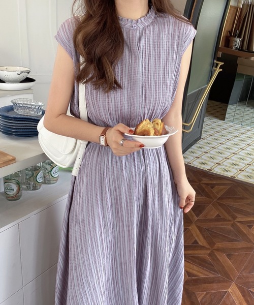 ABITOKYO（アビトーキョー）の「フレンチスリーブバックリボンマキシ丈ワッシャーワンピース（ワンピース・レディース・ブラック/グレー/ベージュ/ライトグリーン/パープル系その他/ブルー・FREE）」の20枚目の写真
