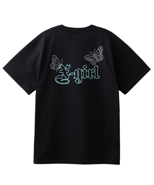 【メーカー直送】 X-girl（エックスガール）の「RHINESTONE BUTTERFLY TEE（T S/S ミュージシャン