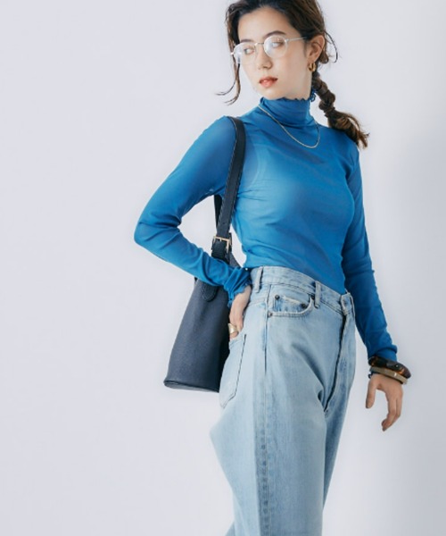 toucher du brise(トゥシェドブリーズ)の「透け感がポイント シアートップス(Tシャツ/カットソー・レディース・ブルー/ベージュ/ブラック/ブラウン/パープル/グレー・M)」の17枚目の写真