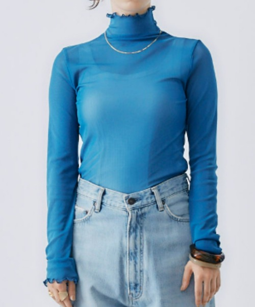 toucher du brise(トゥシェドブリーズ)の「透け感がポイント シアートップス(Tシャツ/カットソー・レディース・ブルー/ベージュ/ブラック/ブラウン/パープル/グレー・M)」の15枚目の写真