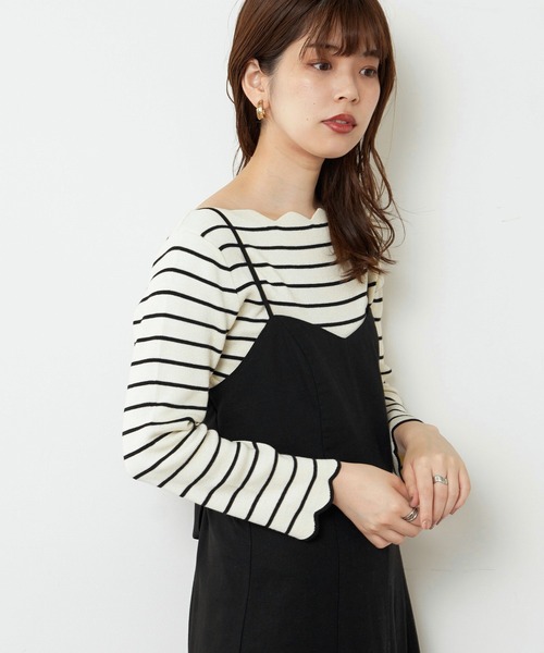 natural couture（ナチュラルクチュール）の「【WEB限定・大好評リバイバルアイテム】袖口配色スカラップニット（ニット/セーター・レディース・オフホワイト/ライトベージュ/ネイビー/ピンクベージュ/その他1/ブラウン/その他2・FREE）」の6枚目の写真