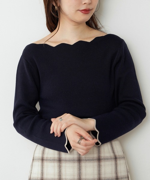 natural couture（ナチュラルクチュール）の「【WEB限定・大好評リバイバルアイテム】袖口配色スカラップニット（ニット/セーター・レディース・オフホワイト/ライトベージュ/ネイビー/ピンクベージュ/その他1/ブラウン/その他2・FREE）」の5枚目の写真