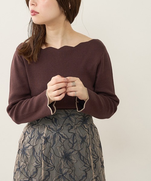 natural couture（ナチュラルクチュール）の「【WEB限定・大好評リバイバルアイテム】袖口配色スカラップニット（ニット/セーター・レディース・オフホワイト/ライトベージュ/ネイビー/ピンクベージュ/その他1/ブラウン/その他2・FREE）」の3枚目の写真