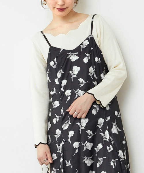 natural couture（ナチュラルクチュール）の「【WEB限定・大好評リバイバルアイテム】袖口配色スカラップニット（ニット/セーター・レディース・オフホワイト/ライトベージュ/ネイビー/ピンクベージュ/その他1/ブラウン/その他2・FREE）」の2枚目の写真