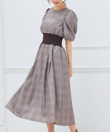 tocco closet | チェック柄ウエストリブパワーショルダーワンピース(ワンピース)
