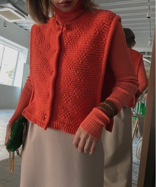 Ameri(アメリ)の「CARDIGAN LIKE VEST SET TOP(ニット/セーター・レディース・ブラック/ベージュ/ライム/コーラルピンク・FREE)」の14枚目の写真