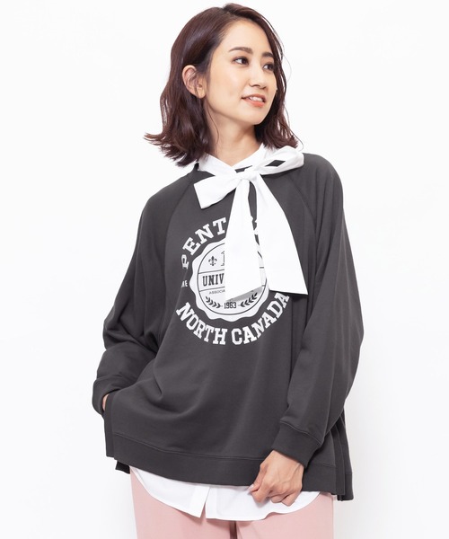 mili an deni（ミリアンデニ）の「カレッジロゴサイドスリットスウェットPO（スウェット・レディース・チャコールグレー/ベージュ/グリーン/モカ・M/L）」の11枚目の写真