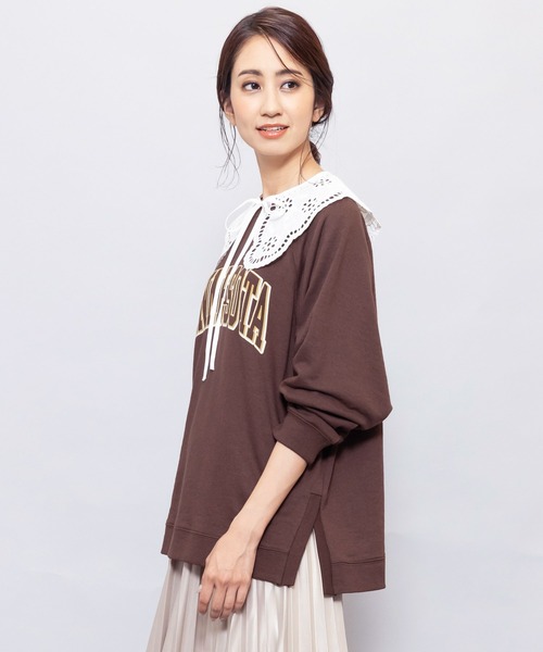 mili an deni（ミリアンデニ）の「カレッジロゴサイドスリットスウェットPO（スウェット・レディース・チャコールグレー/ベージュ/グリーン/モカ・M/L）」の17枚目の写真