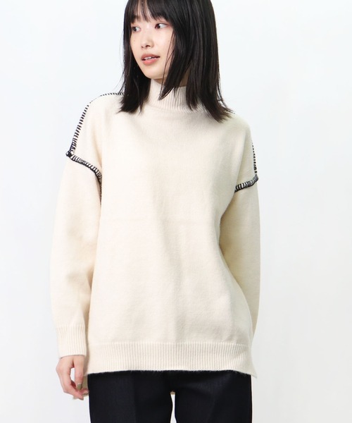salle de bal(サルデバル)の「salle de bal / サルデバル モックネックハンドステッチニット プルオーバー Hand stitch knit MEI(ニット/セーター・レディース・ブラウン/ブラック/アイボリー・FREE)」の2枚目の写真