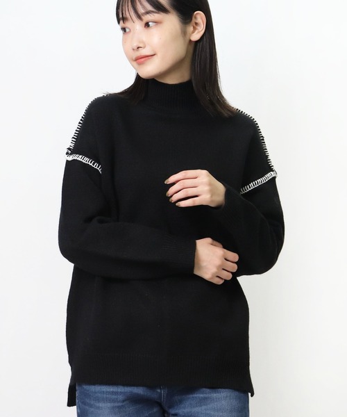 salle de bal(サルデバル)の「salle de bal / サルデバル モックネックハンドステッチニット プルオーバー Hand stitch knit MEI(ニット/セーター・レディース・ブラウン/ブラック/アイボリー・FREE)」の3枚目の写真