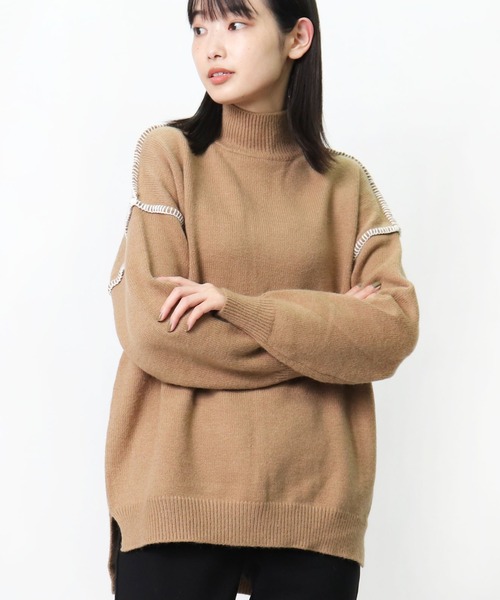 salle de bal(サルデバル)の「salle de bal / サルデバル モックネックハンドステッチニット プルオーバー Hand stitch knit MEI(ニット/セーター・レディース・ブラウン/ブラック/アイボリー・FREE)」の7枚目の写真
