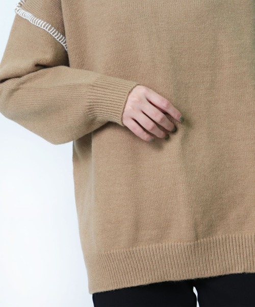 salle de bal(サルデバル)の「salle de bal / サルデバル モックネックハンドステッチニット プルオーバー Hand stitch knit MEI(ニット/セーター・レディース・ブラウン/ブラック/アイボリー・FREE)」の4枚目の写真