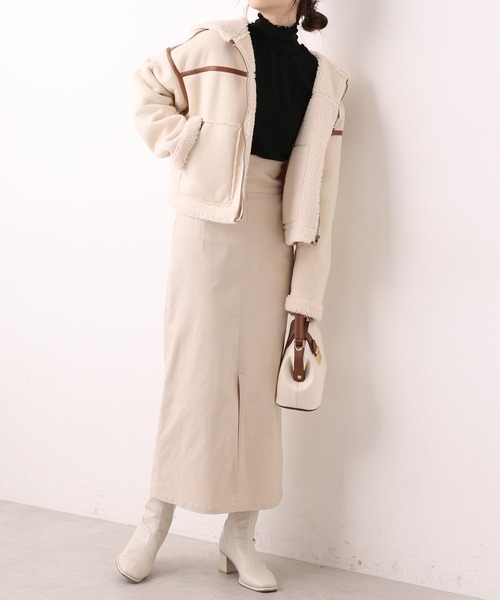 one after another NICE CLAUP（ワンアフターアナザーナイスクラップ）の「ウエスト丈が使いやすい！ボンバーショートジャケット（その他アウター・レディース・アイボリー/ブラウン系その他・FREE）」の6枚目の写真