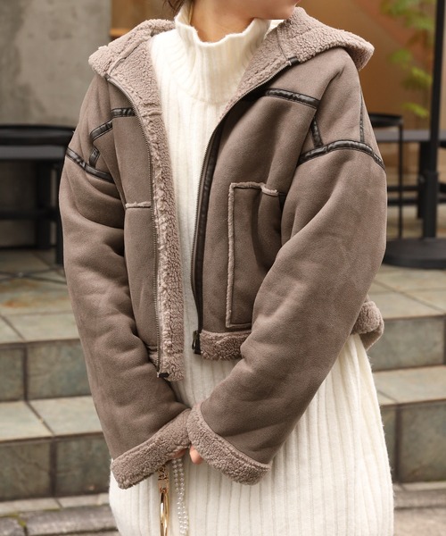 one after another NICE CLAUP（ワンアフターアナザーナイスクラップ）の「ウエスト丈が使いやすい！ボンバーショートジャケット（その他アウター・レディース・アイボリー/ブラウン系その他・FREE）」の8枚目の写真