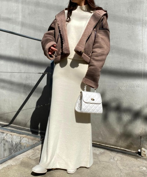 one after another NICE CLAUP（ワンアフターアナザーナイスクラップ）の「ウエスト丈が使いやすい！ボンバーショートジャケット（その他アウター・レディース・アイボリー/ブラウン系その他・FREE）」の15枚目の写真