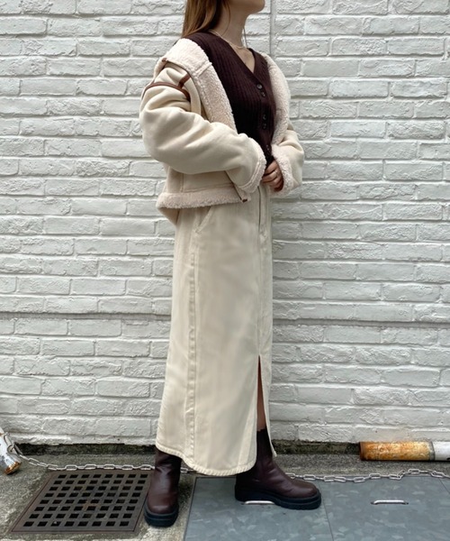 one after another NICE CLAUP（ワンアフターアナザーナイスクラップ）の「ウエスト丈が使いやすい！ボンバーショートジャケット（その他アウター・レディース・アイボリー/ブラウン系その他・FREE）」の3枚目の写真