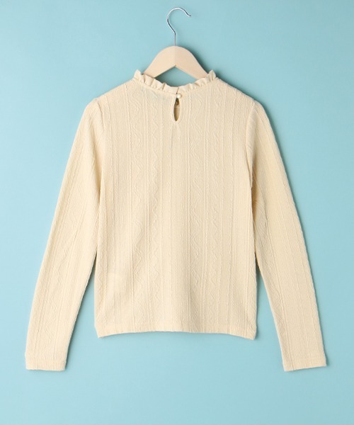 Lindsay(リンジィ)の「ふくれジャガードチビフリルネックTシャツ(Tシャツ/カットソー・キッズ・ブラック/アイボリー・L/M)」の5枚目の写真