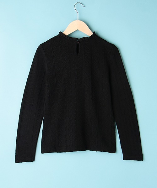 Lindsay(リンジィ)の「ふくれジャガードチビフリルネックTシャツ(Tシャツ/カットソー・キッズ・ブラック/アイボリー・L/M)」の6枚目の写真